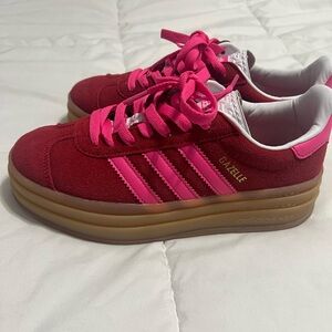 New worn once Adidas Gazelle Bold. Pink and red. Size 6 1/2.